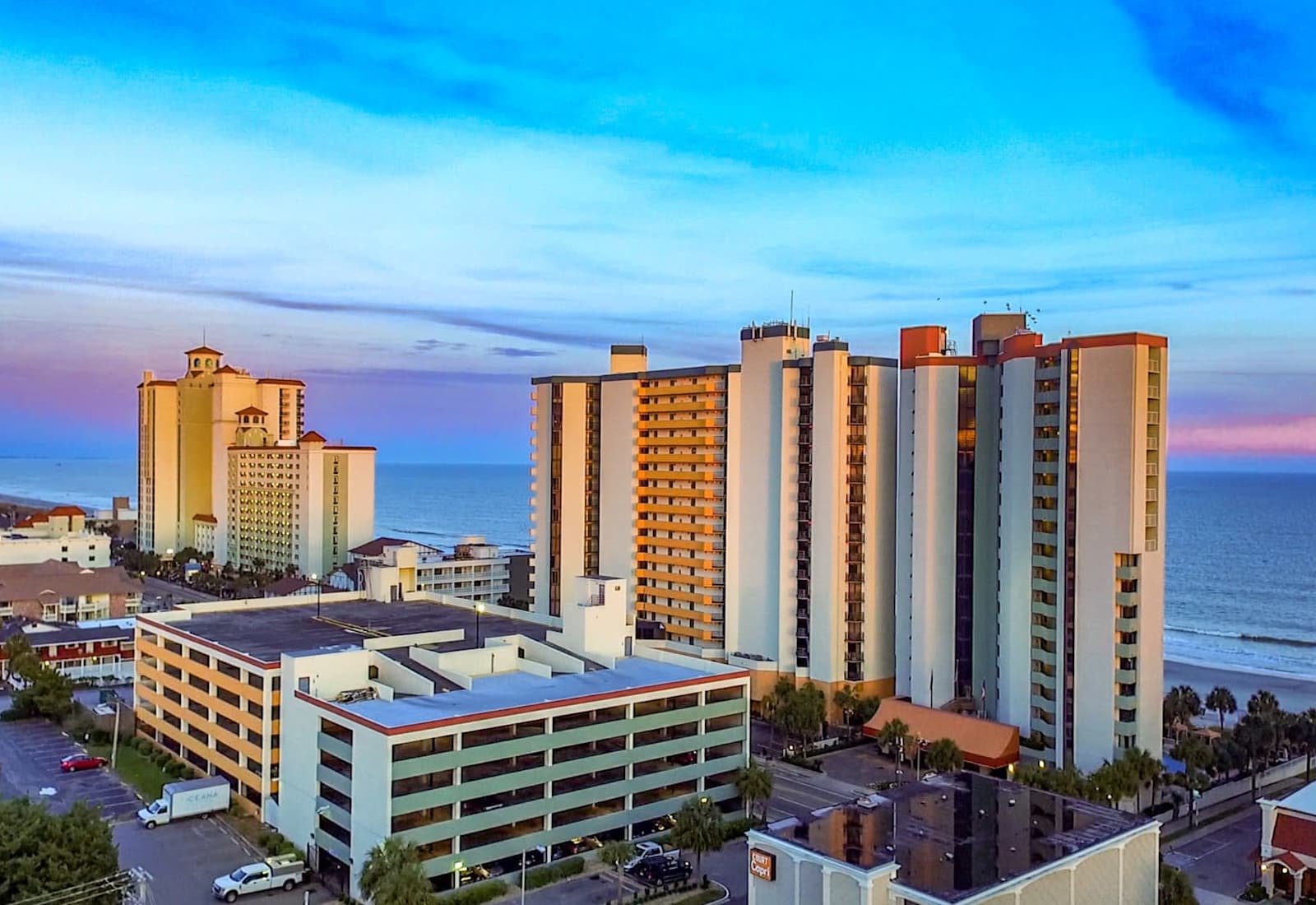 This stunning beachfront resort offers the perfect blend of convenience and coastal charm. Wake up to ocean views, relax by the pool, and explore Myrtle Beach—all just an elevator ride away.
