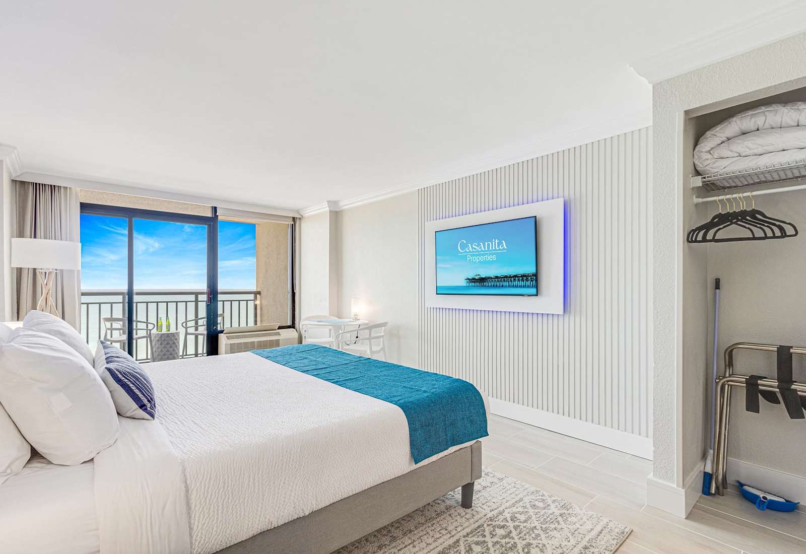 Wake up to stunning ocean views from the comfort of your luxurious king-sized bed.