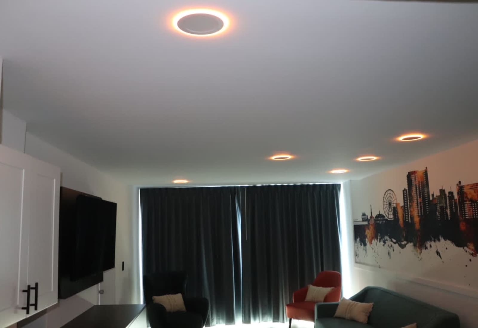 ...or be turned down a dim setting to provide ambient light to find your way around the room at night, without disturbing fellow sleepers.
