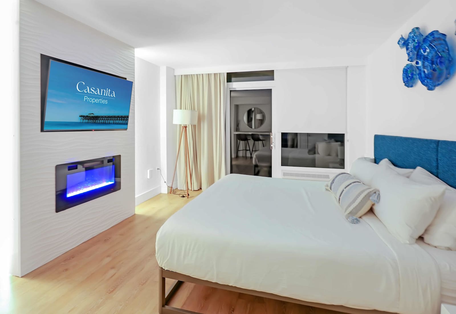 Enjoy your favorite shows on the large flat-screen TV, as you relax by the fireplace. Perfect for chilly evenings.