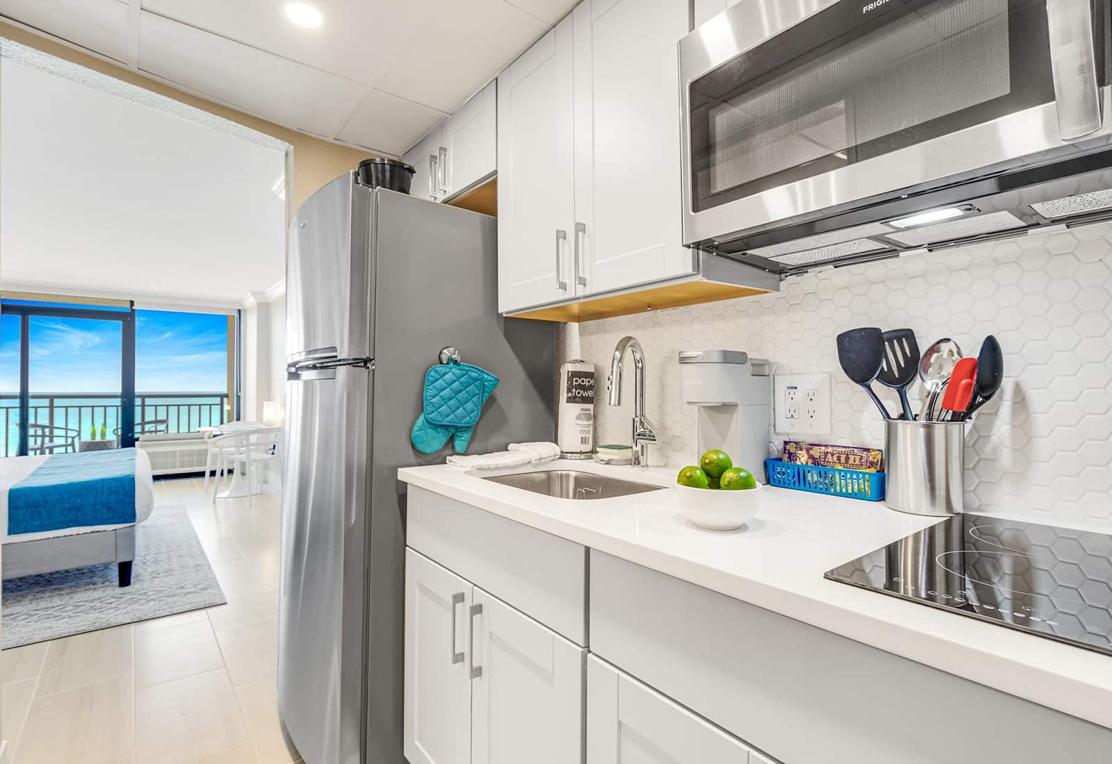 Fully-equipped kitchen with stainless steel appliances, perfect for cooking up a storm. 
