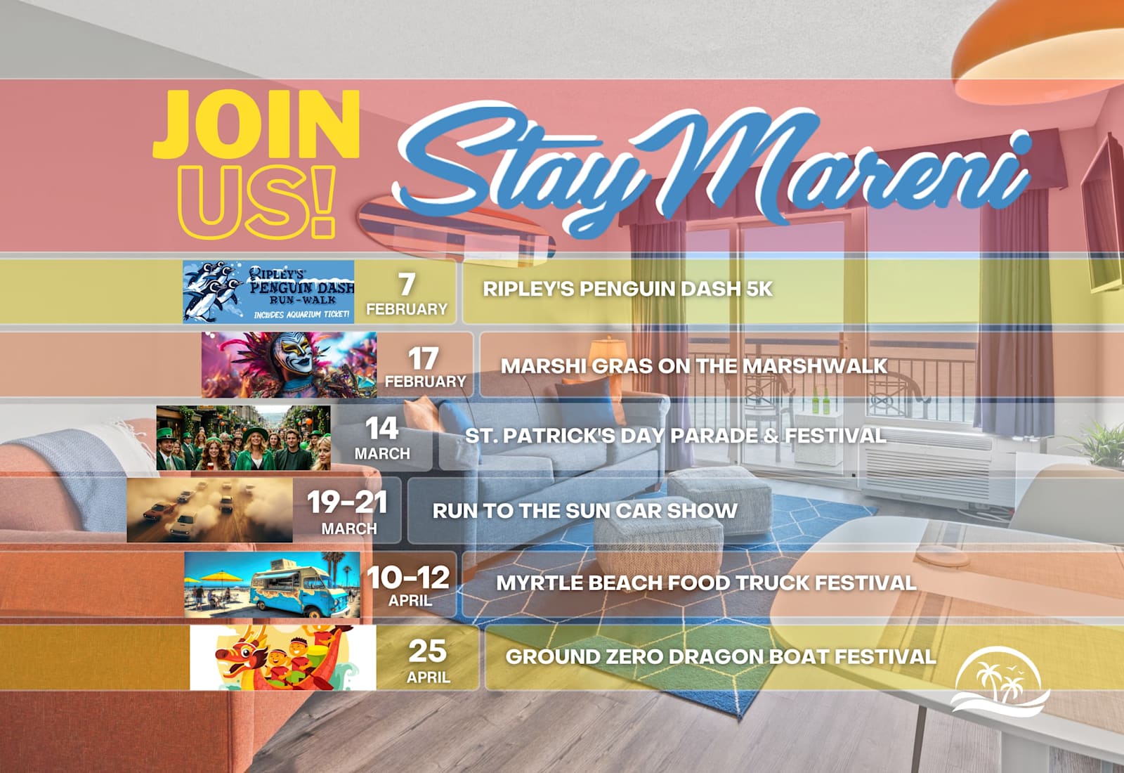 Whether you’re coming for live music, oceanfront spring vibes, classic cars, or family-friendly fun, these Myrtle Beach events make it easy to turn a quick stay into a full experience.