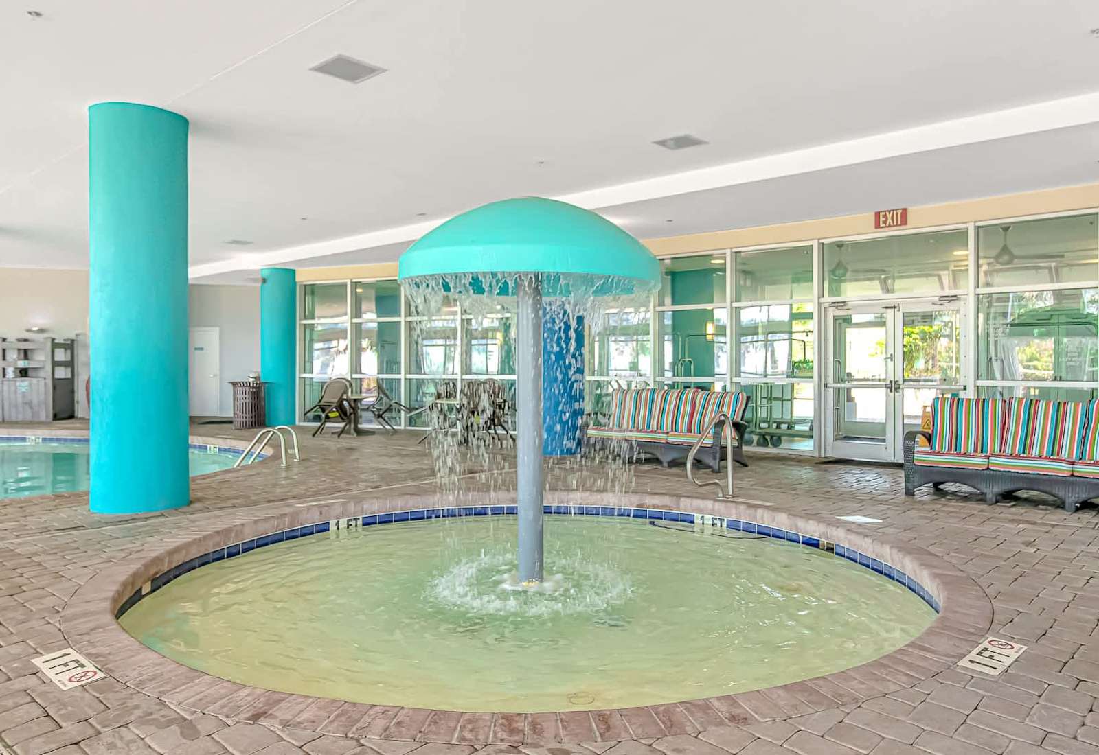 Rain or shine, the fun never stops! This kid-friendly indoor splash zone with a playful mushroom fountain is perfect for families looking to relax and enjoy water-filled moments during their Myrtle Beach vacation.