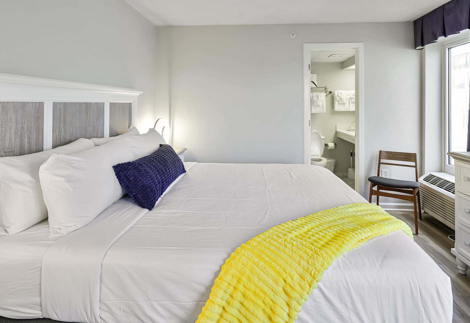 Enjoy plush linens and cozy throw pillows to get the perfect night's sleep as you listen to the waves crash just outside your window.