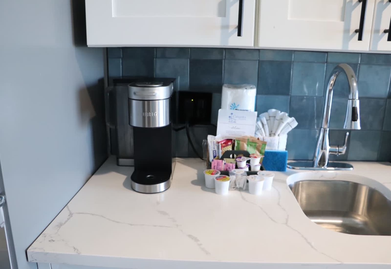 A Keurig and complimentary start-up consumables are provided for every arrival.