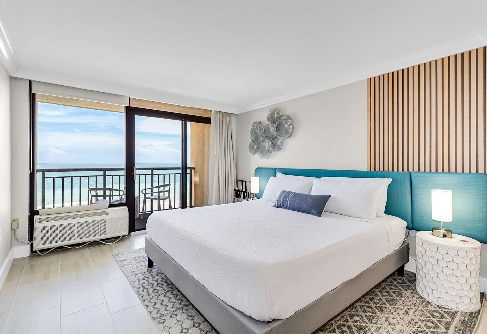 Drift off to sleep in our comfortable king-sized bed with stunning ocean views. 
