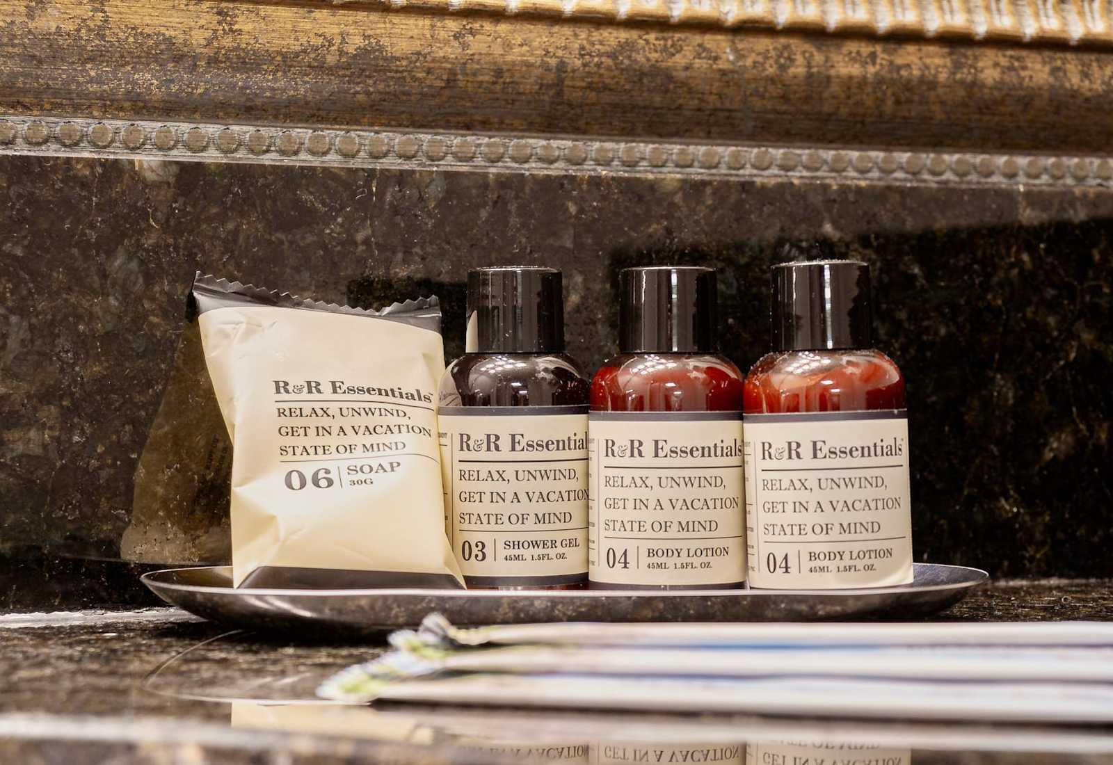Indulge in luxurious amenities like premium bath products and plush towels.
