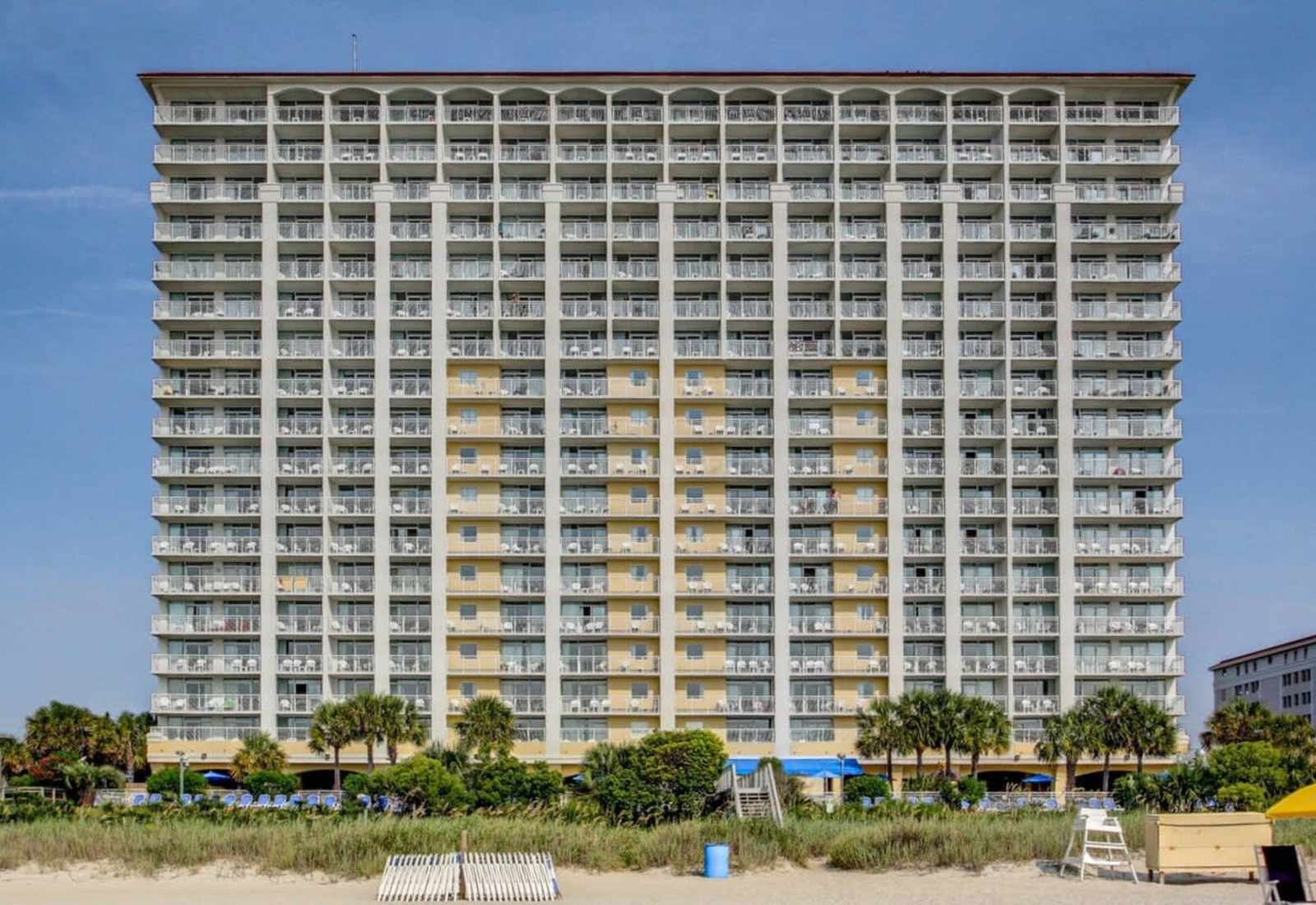 Step right out to the beach from this beautiful oceanfront building! With spacious balconies and stunning views, our prime location offers the perfect getaway. 