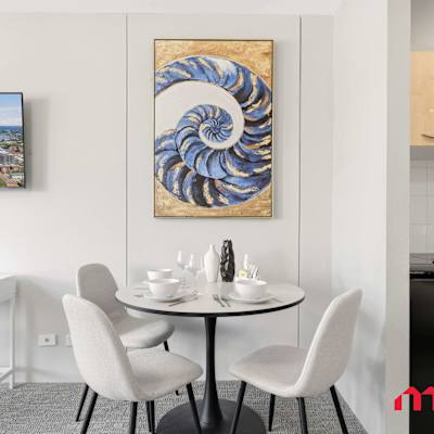 Dining space with wall art