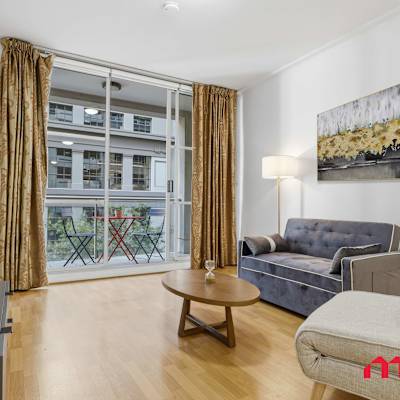 Bright living area with large windows