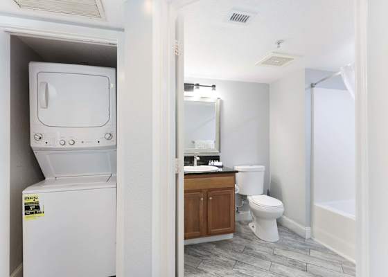 Enjoy the convenience of in-unit laundry and a clean, spacious bathroom with a full tub and shower. Everything you need for a comfortable, worry-free stay during your Myrtle Beach getaway!