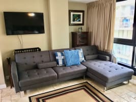 Comfortable couches in a bright, cheerful living room