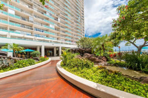 Comfortable exterior area with garden scenery