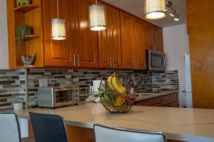 Cozy island seating ideal for morning coffee