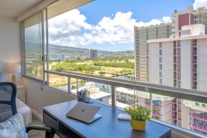 Work with a breathtaking mountain and city panorama right from your desk