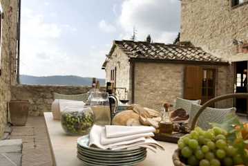 Food and drink on an outdoor table