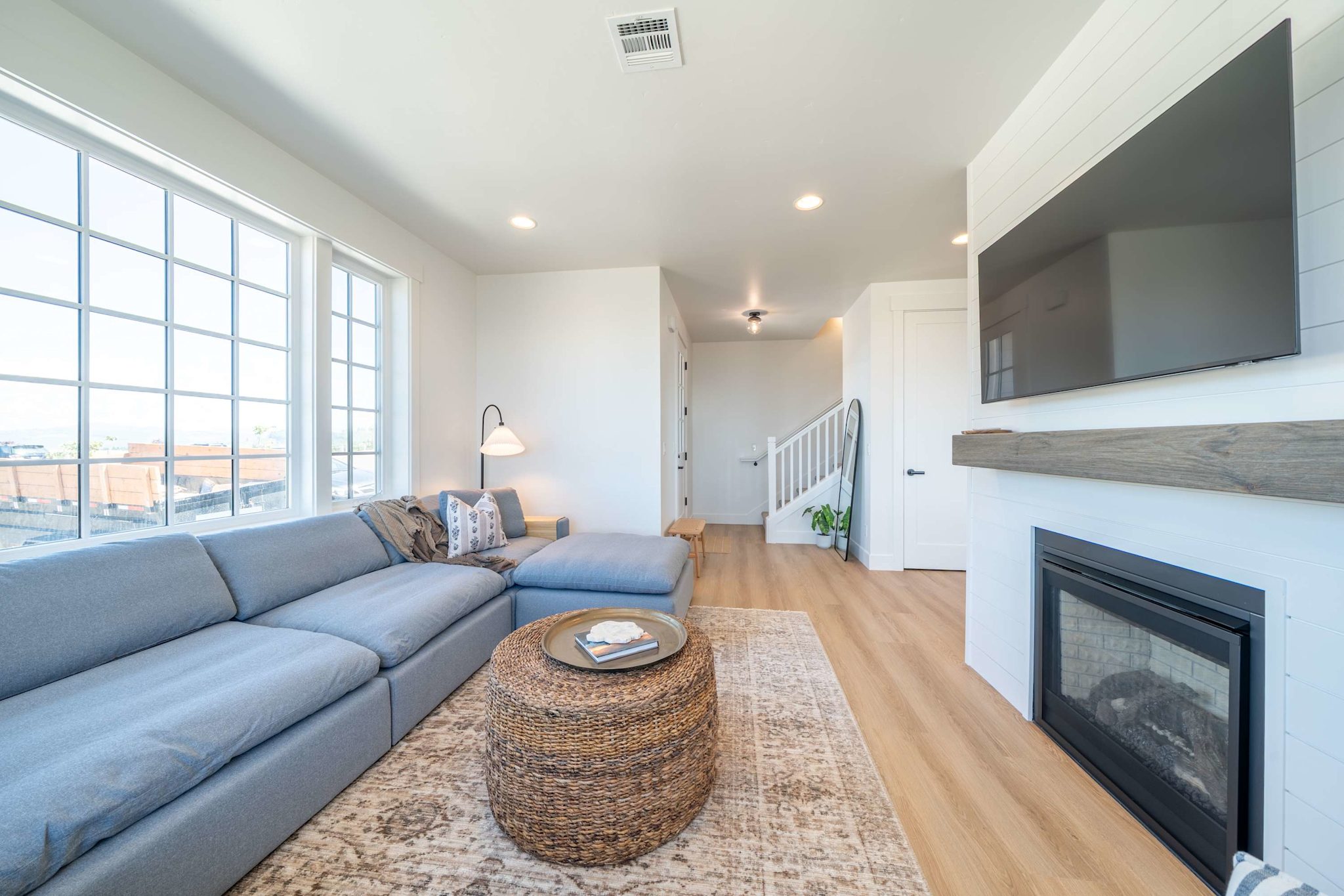 Comfortable living room with fireplace and TV