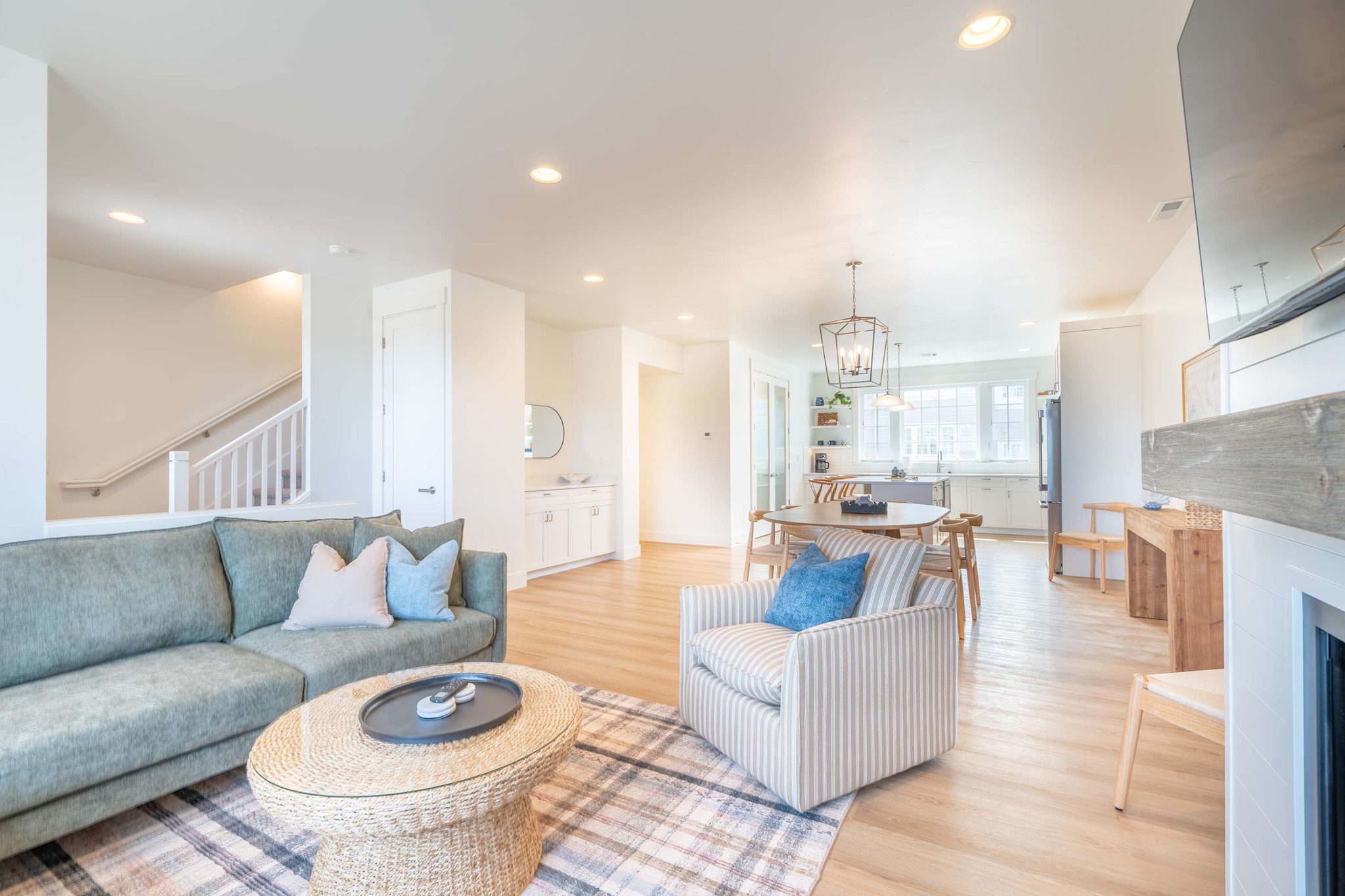 Open living, dining, and kitchen area
