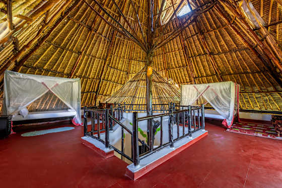 Wide view of the open upstairs loft and its two king beds.