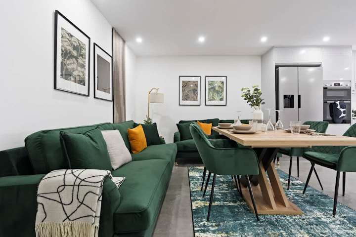 Comfy sofa with dining room space