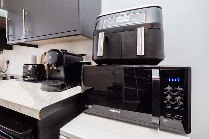 Airfryer, microwave, and coffee maker