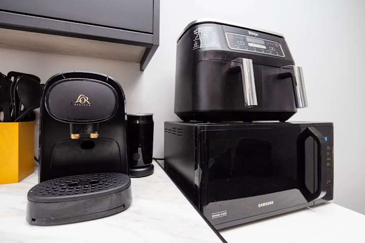 Airfryer, microwave, and coffee maker