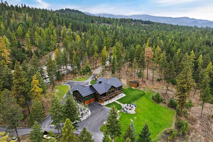Aerial view of The Tamarack in its forest setting