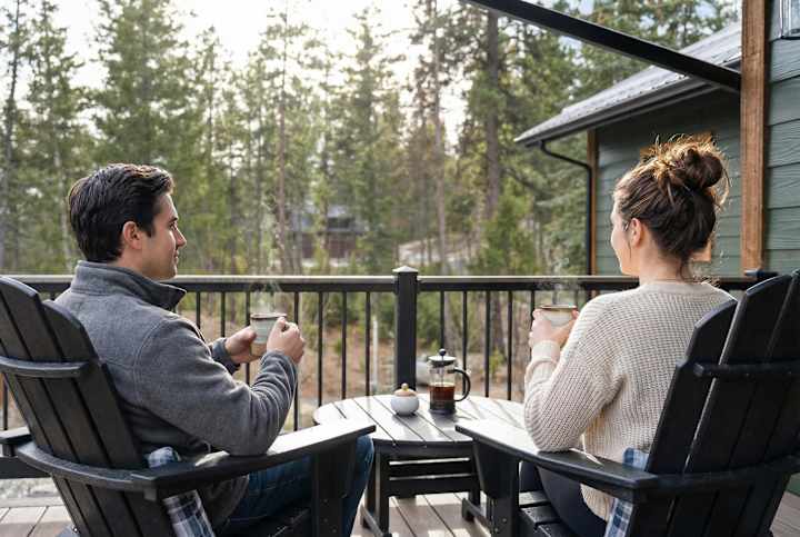 Guests seated on the covered deck