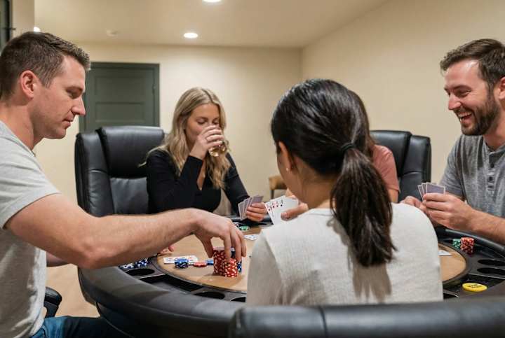 Guests playing cards at the poker table