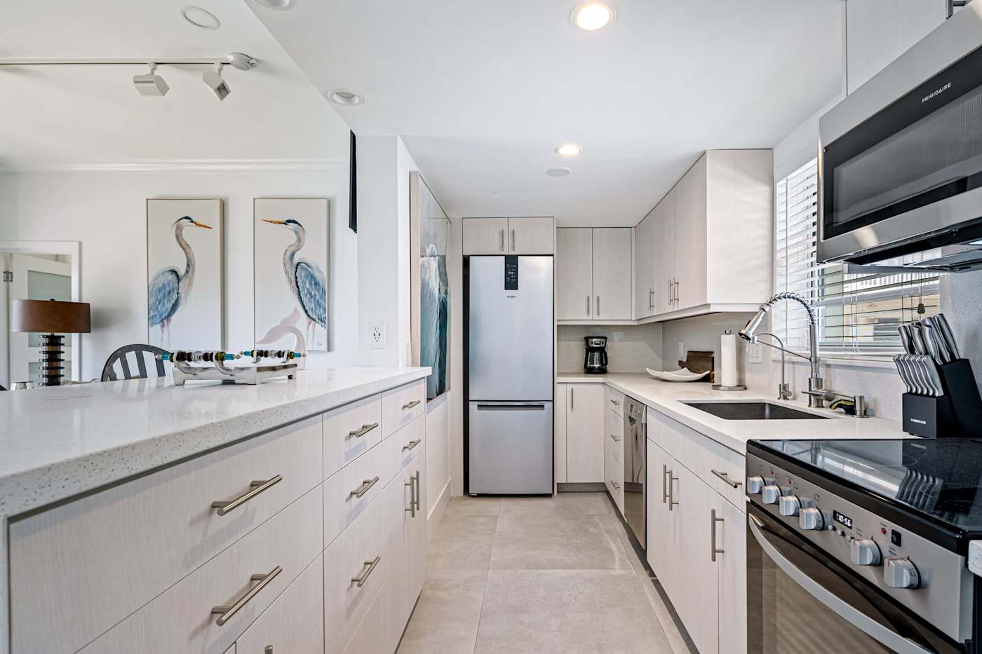 Ocean Block: The kitchen has stainless steel appliances and plenty of counter space