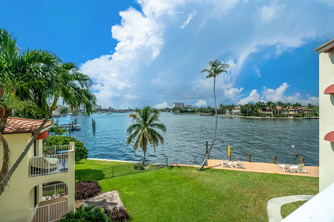 Ocean Block: The lawn and dock area look out over the water