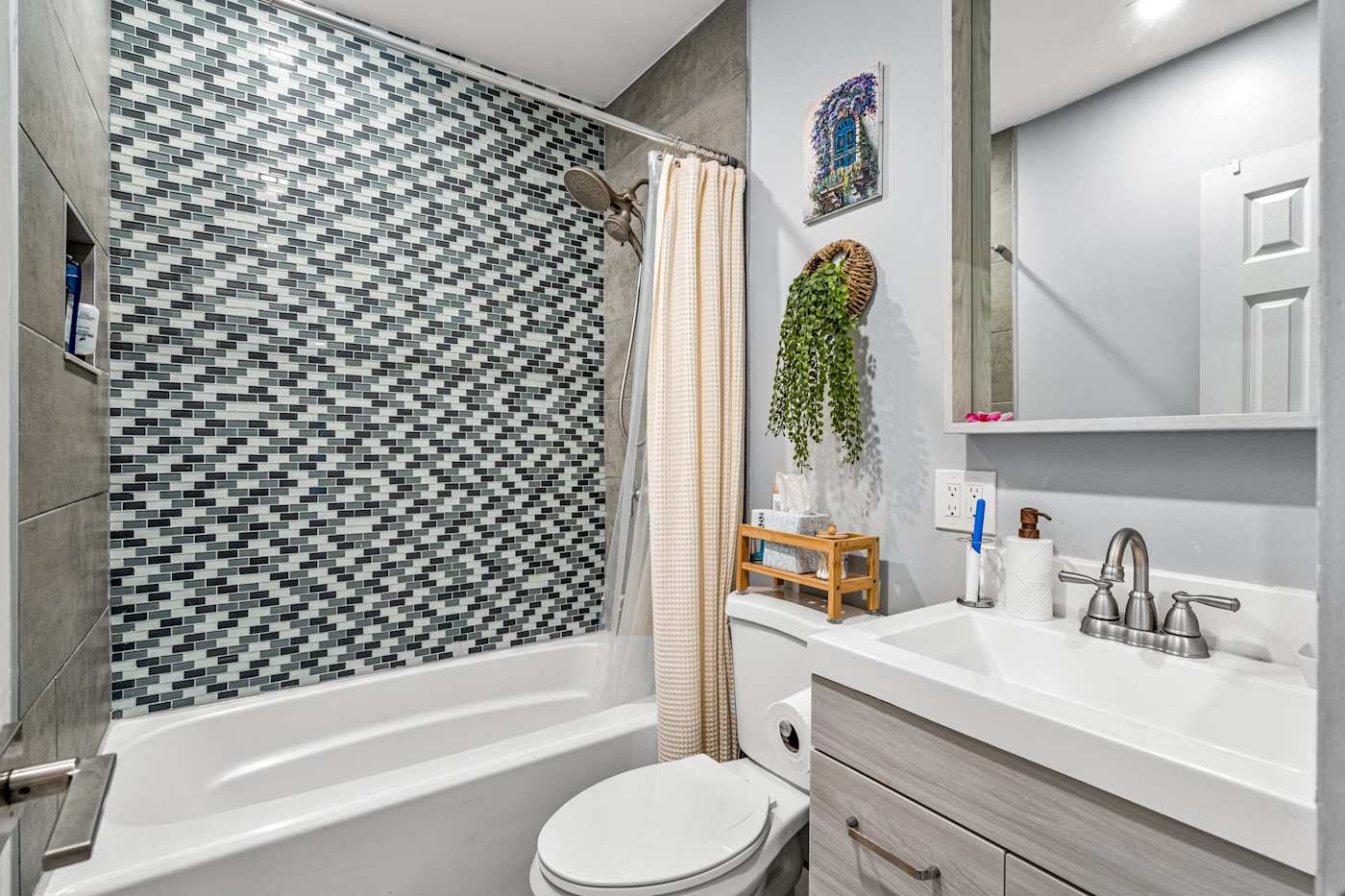 EV Retreat: Our bathroom features a bathtub and shower combo