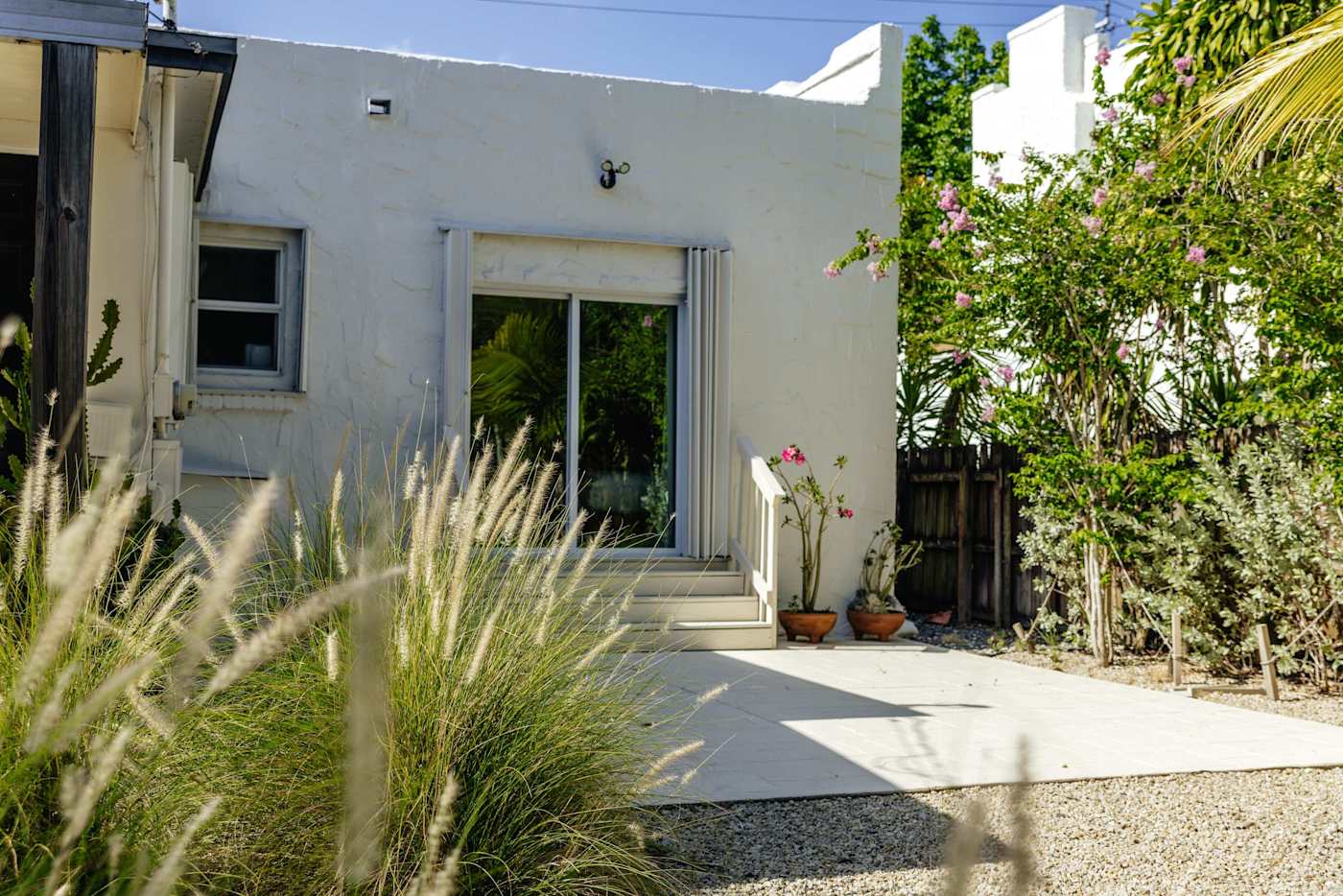 Sol y Sombra: Back patio featuring pompous grass and lush landscaping