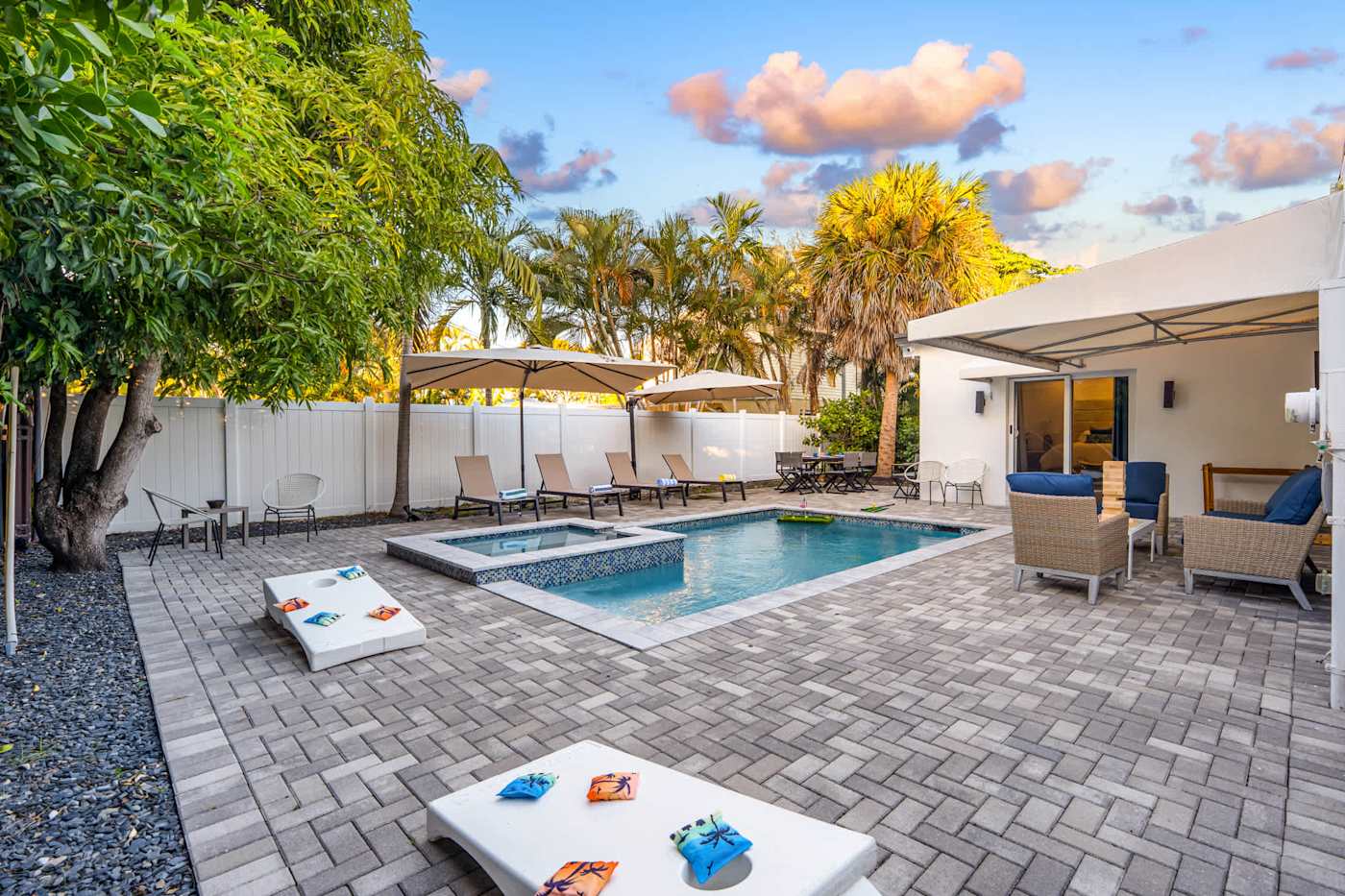 Casa Pura Vida: Cornhole set up on the pool deck