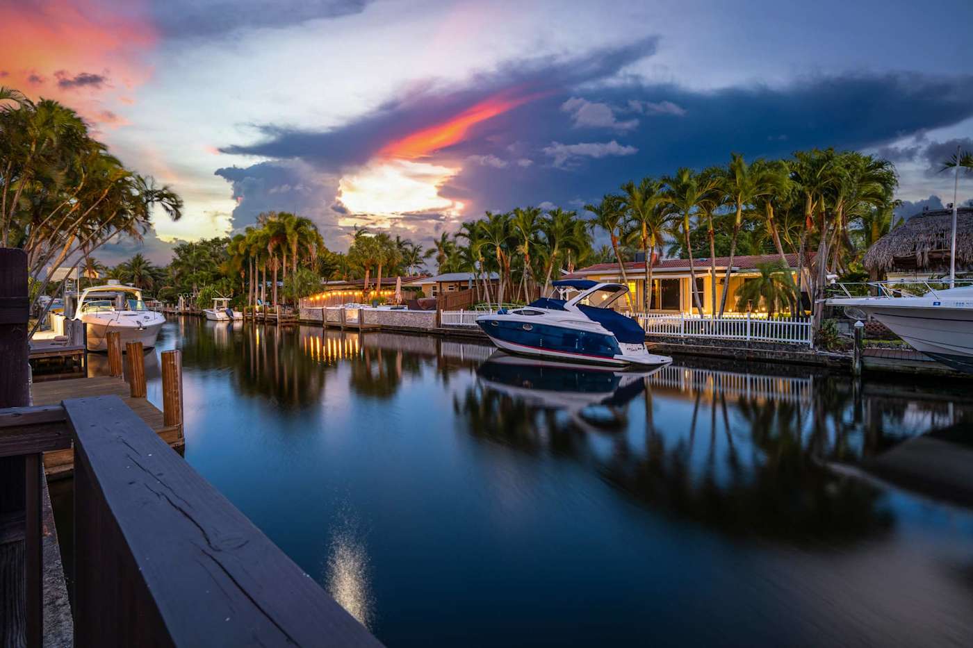 Canal House: The canal at sunset, with boats along the far bank