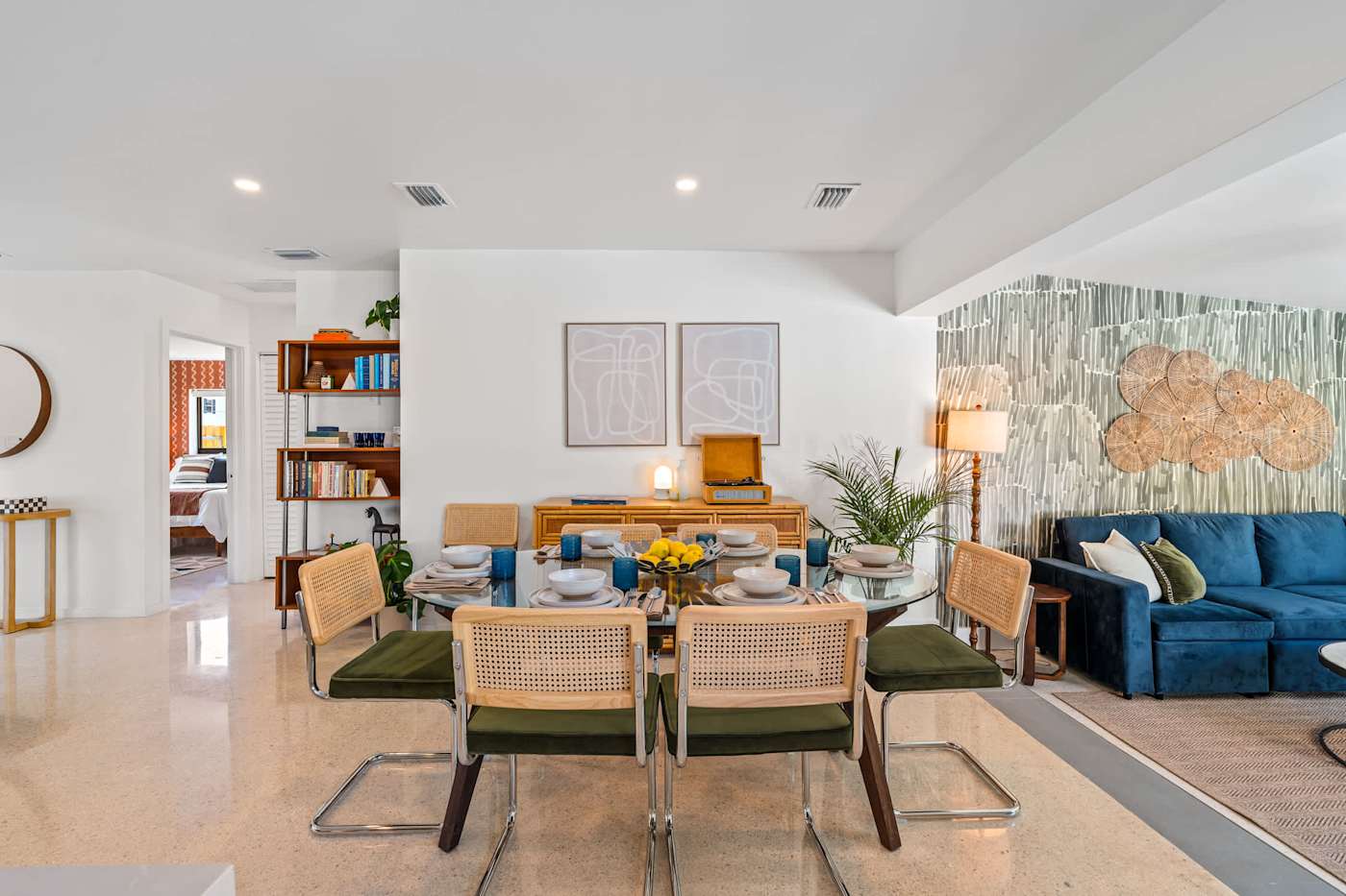 Mangrove Manor: Open plan living and dining seen from the entrance hall