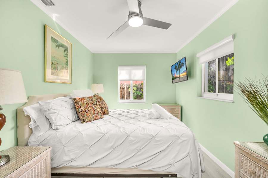 The Fairway: Bedroom with king bed, bedside tables and a smart TV