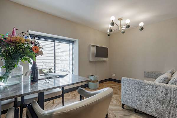 Living room of furnished one-bedroom apartment for monthly rental in Amsterdam Nieuw-West