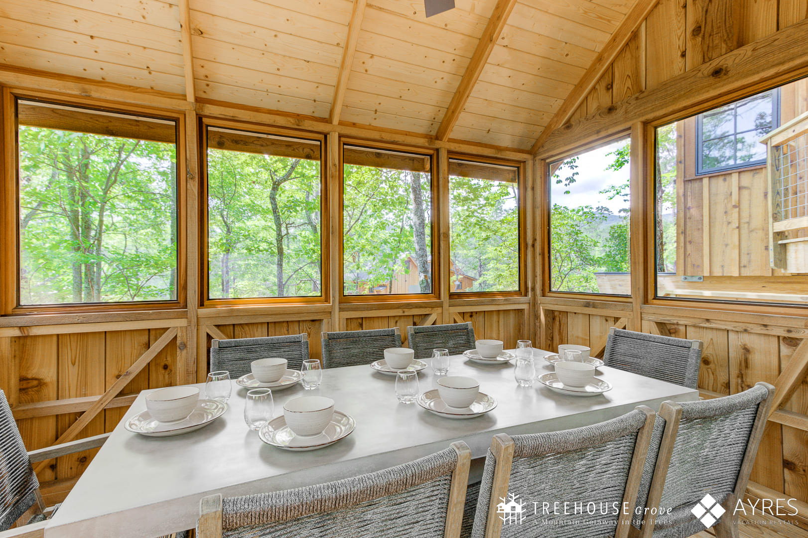 Dining porch with overhead fan