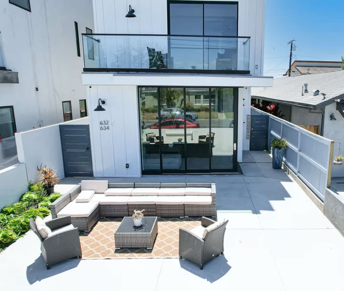 Outdoor patio with patio furniture. Great place to relax and spend the morning drinking your coffee.