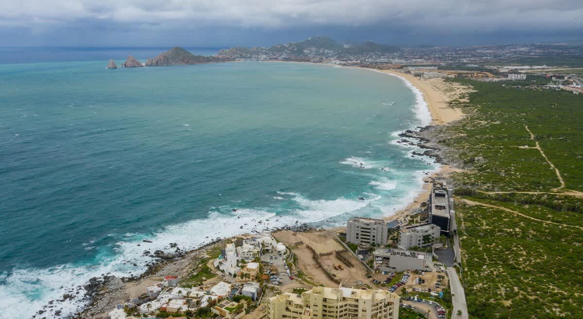 Cabo Bello Private Beach (bottom left), Medano Beach (top right)