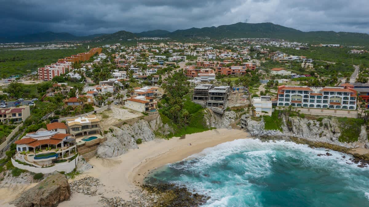 Cabo Bello Community - Private Beach.  Casa Famlee located top left near brown buildings
