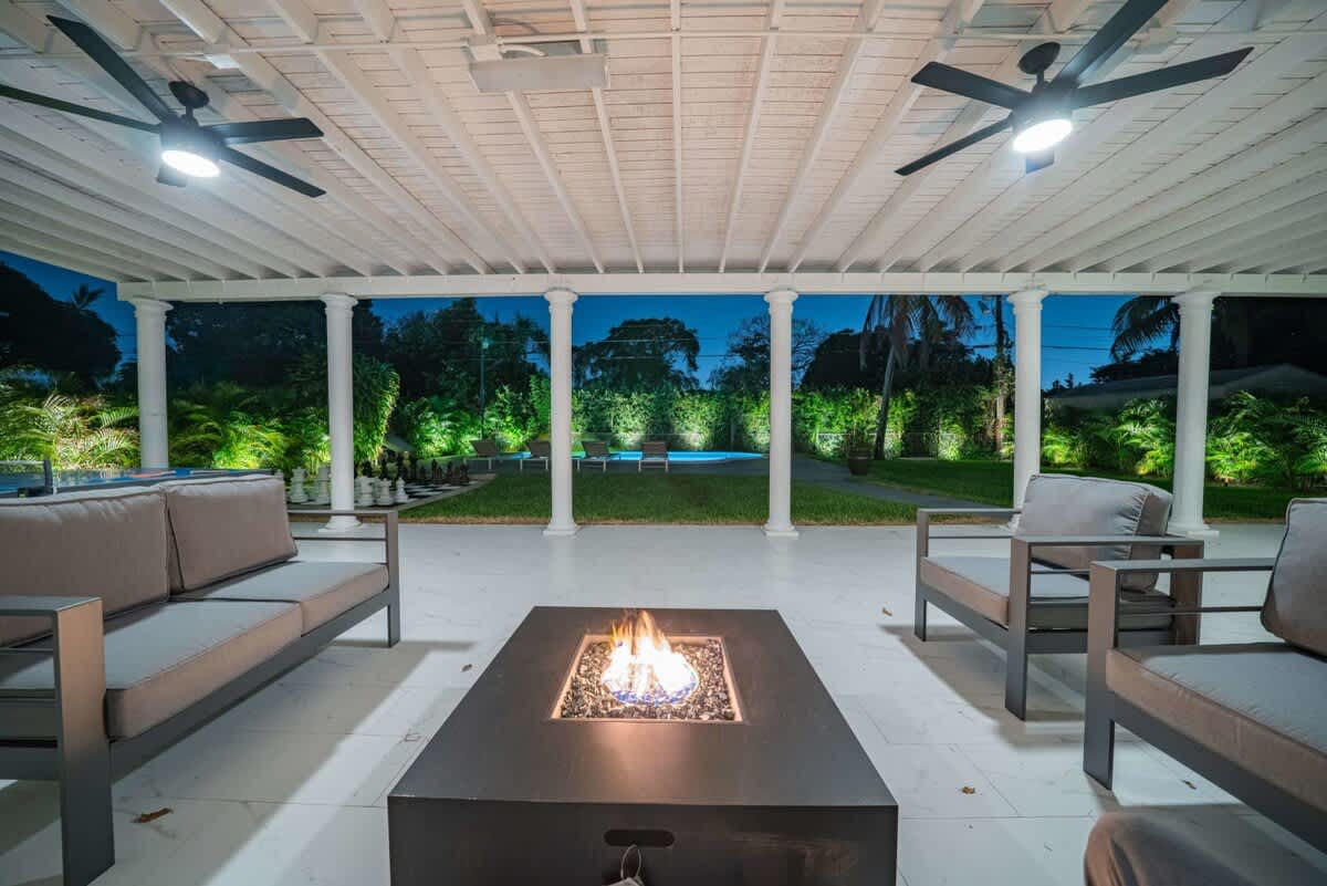 Cozy outdoor patio with fire pit