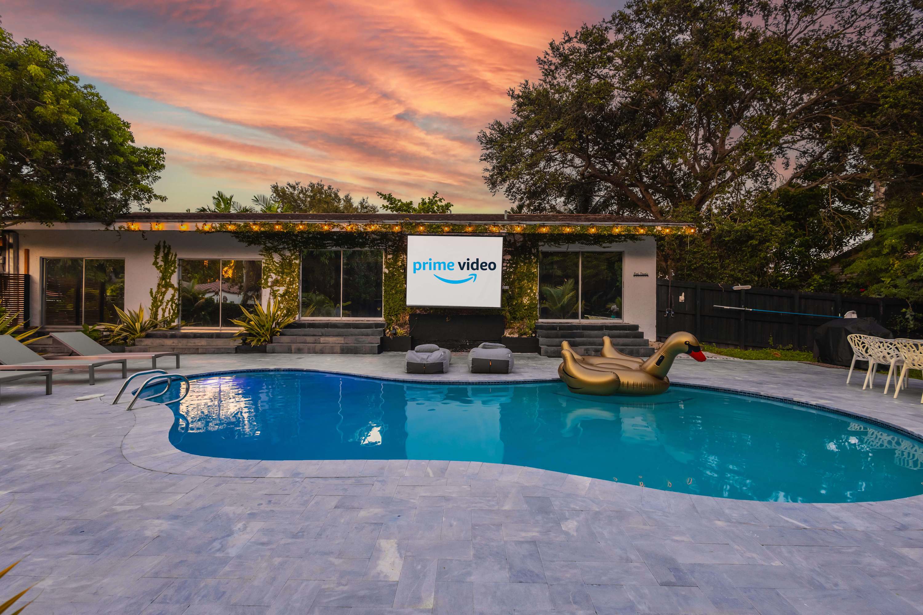 Outdoor Pool and projector