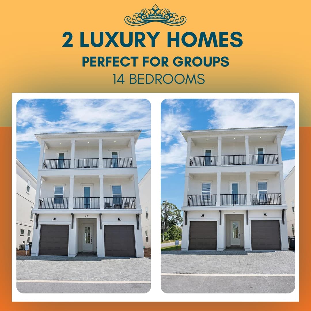 2 Luxury Homes | 14BR Total | Walk to Beach