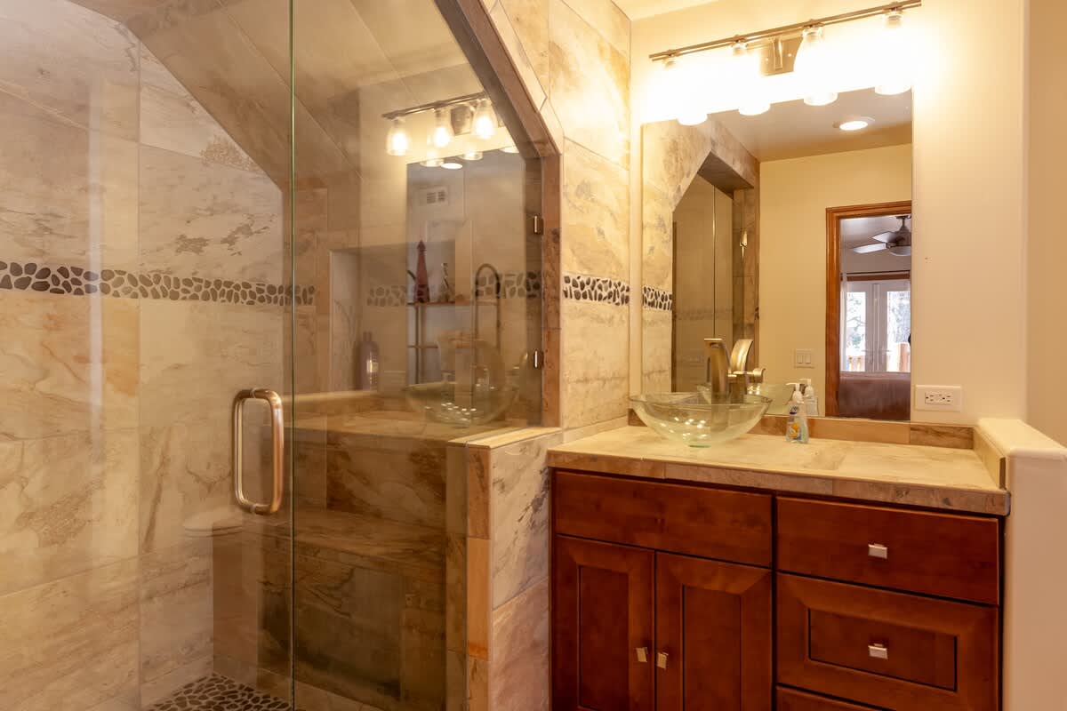 Bathroom with glass walk-in shower