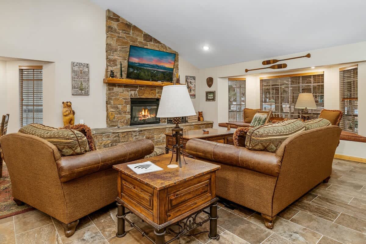 Wood-burning fireplace with Smart TV