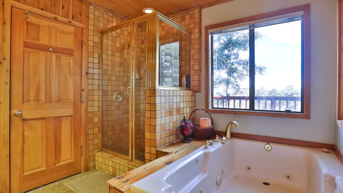 Bathroom with jetted tub and shower