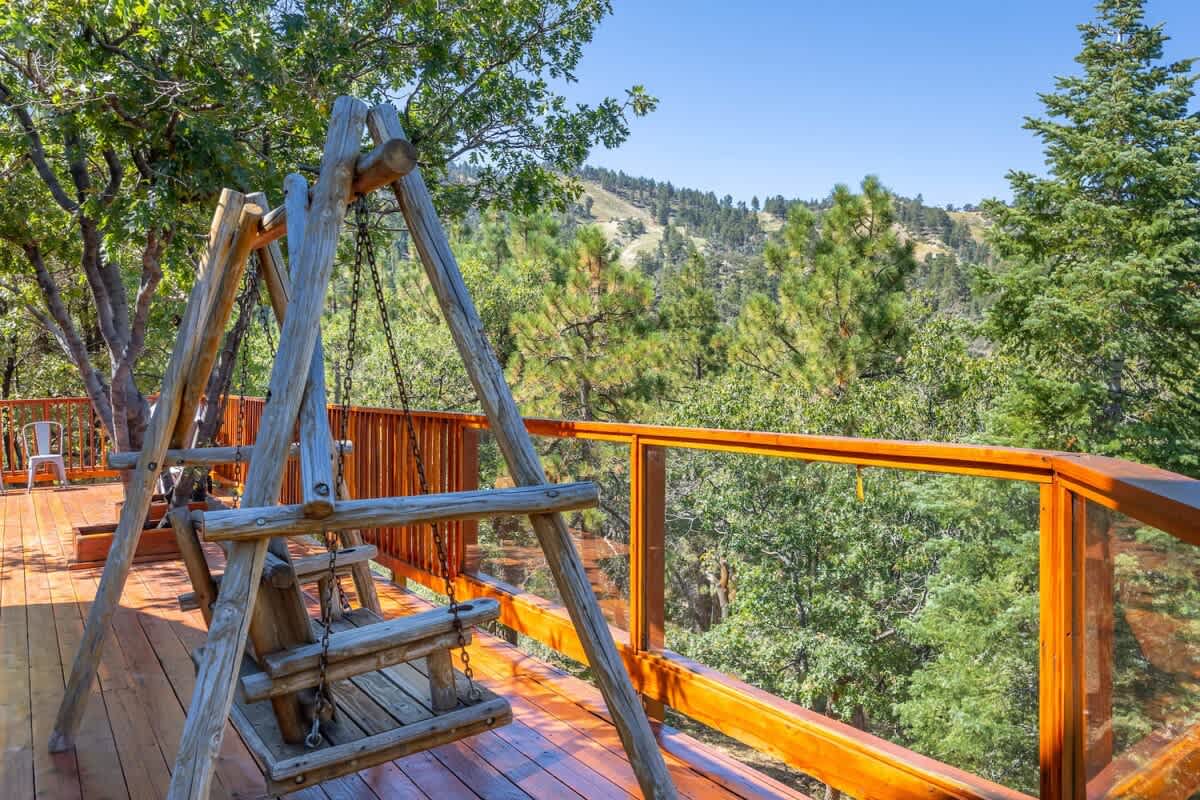 Deck swing facing the ski runs