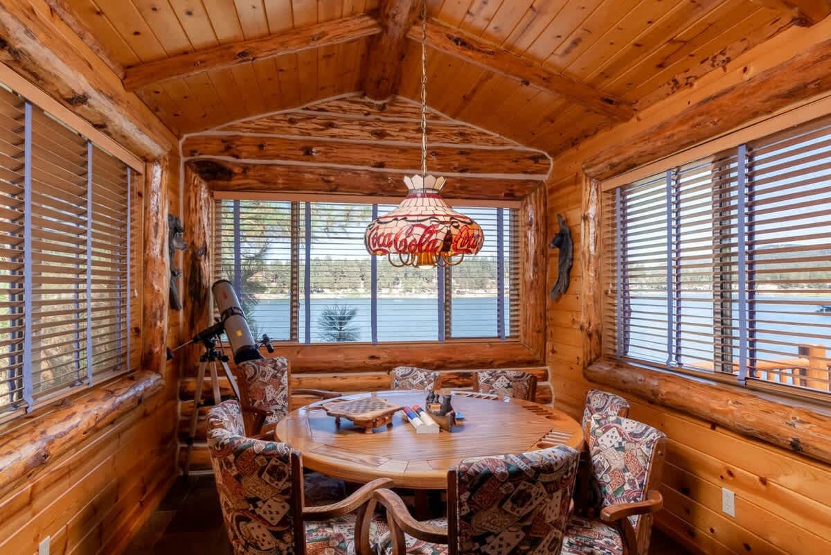 Poker table with a lake view